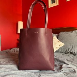 Maroon vegan pebbled leather tote bag by Love & Lore